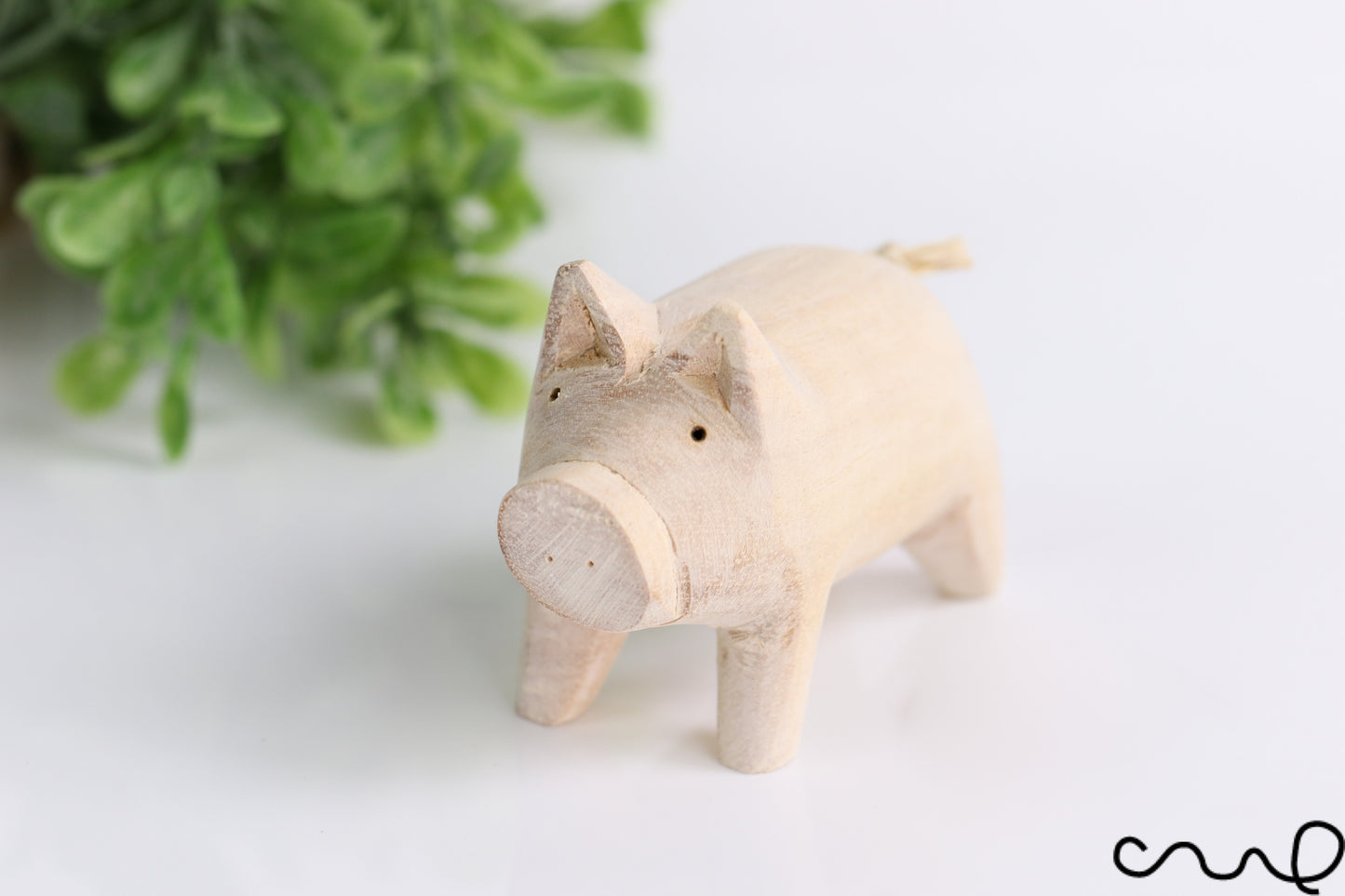 Hand-carved Handmade Lovely Wooden Pig Very Cute Animal Figure DIY Craft Gift