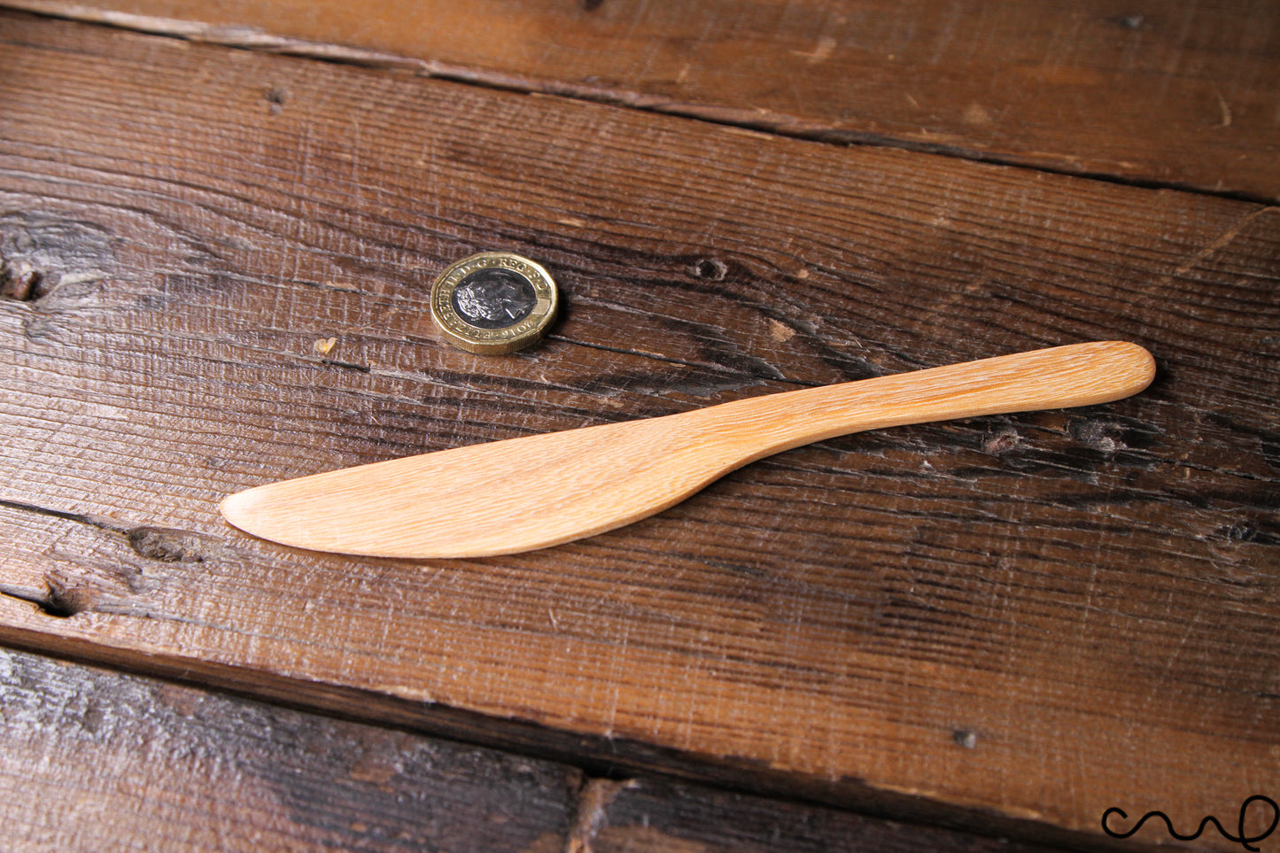 Set of 4 Handmade Wooden Butter Spreaders: Light Brown Solid Timber Knife