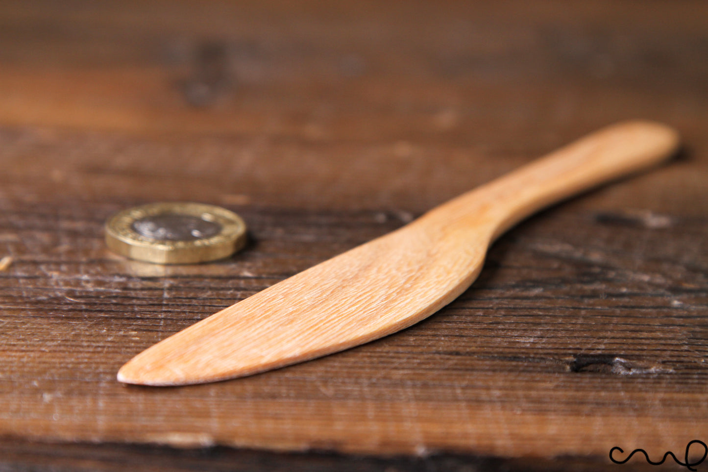 Set of 4 Handmade Wooden Butter Spreaders: Light Brown Solid Timber Knife