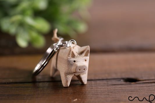 Handmade Wooden Little Pig Keyring Key Fob Unique Gift Wedding Animal Keyring Piglet