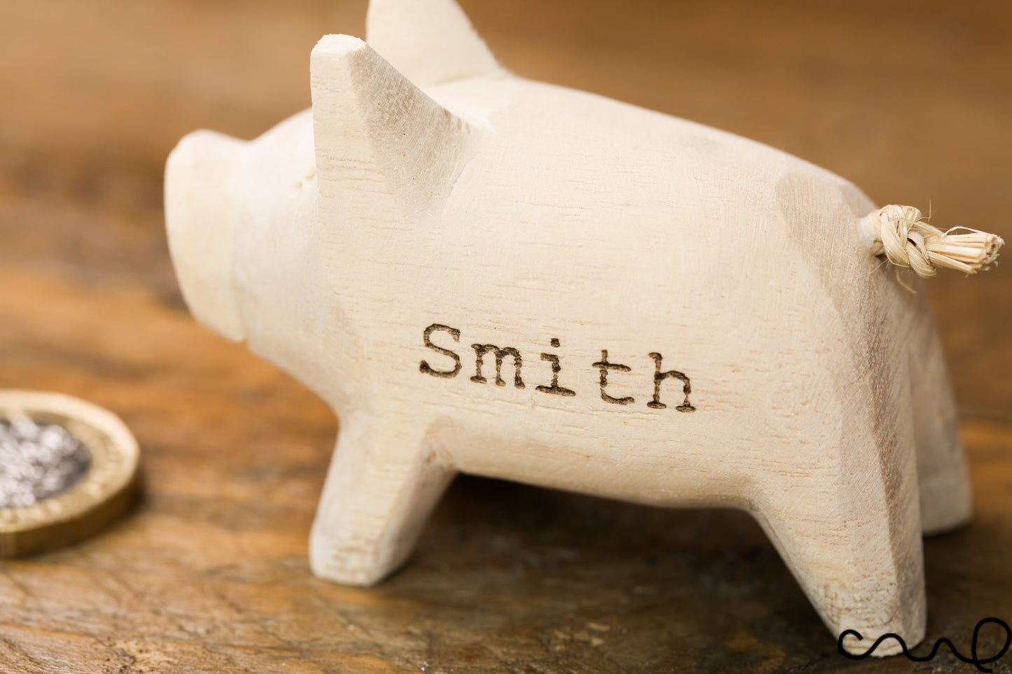 Hand-carved Handmade Lovely Wooden Pig Very Cute Animal Figure DIY Craft Gift