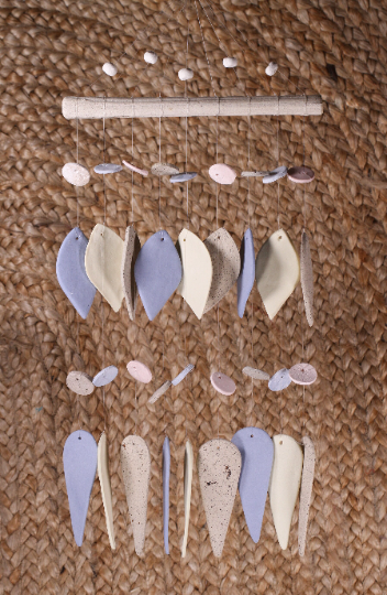 Handmade Ceramic Wind Chime: Pastel Geometric Mobile Wall Hanging