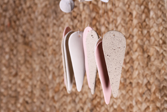 Handmade Ceramic Wind Chime: Pastel Pink Diamond Decor