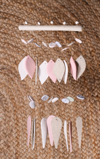 Handmade Ceramic Wind Chime: Pastel Pink Diamond Decor