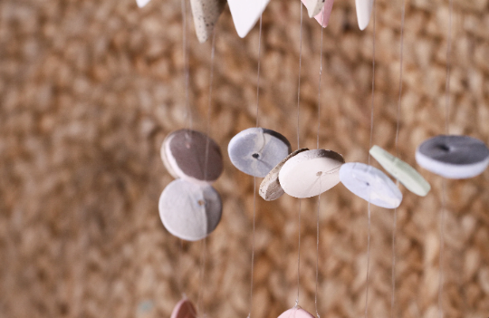 Handmade Ceramic Wind Chime: Pastel Pink Diamond Decor
