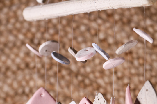 Handmade Ceramic Wind Chime: Pastel Pink Diamond Decor