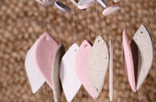 Handmade Ceramic Wind Chime: Pastel Pink Diamond Decor