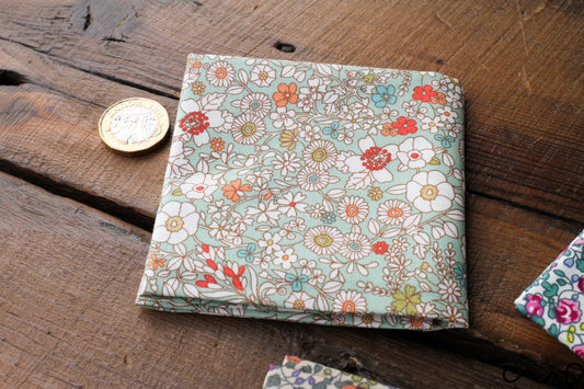 Handmade Unisex Pocket Square Floral Cotton handkerchief Wedding Gift Turquoise