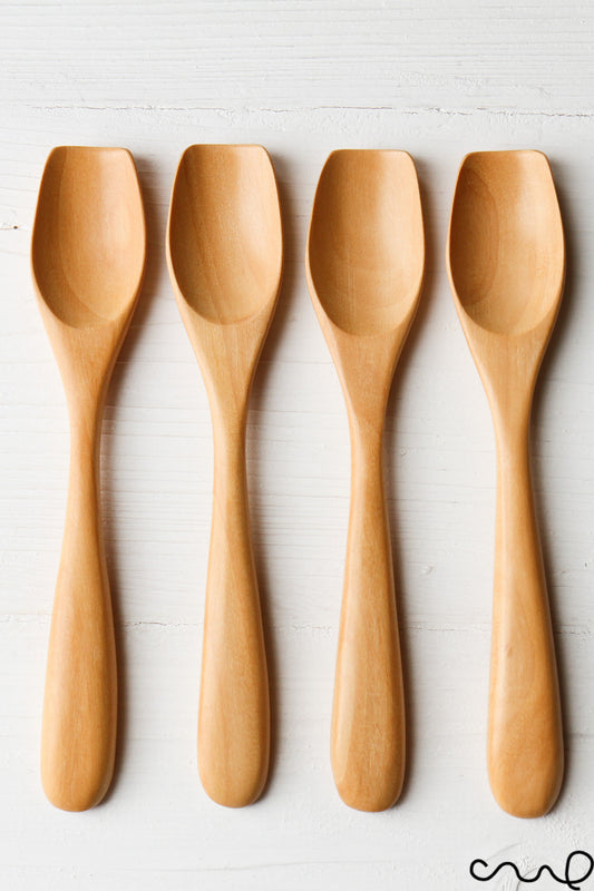 Set of 4 Hand Carved Wooden Tea Spoons: Tulip Head Design