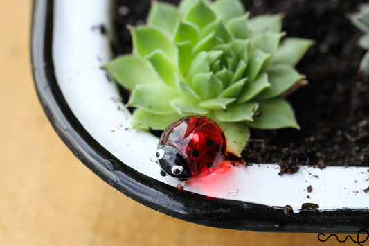 Handmade Red Glass Ladybird Ladybug Little Gloss Ornament Accessories Embellishment Gift Terrariums