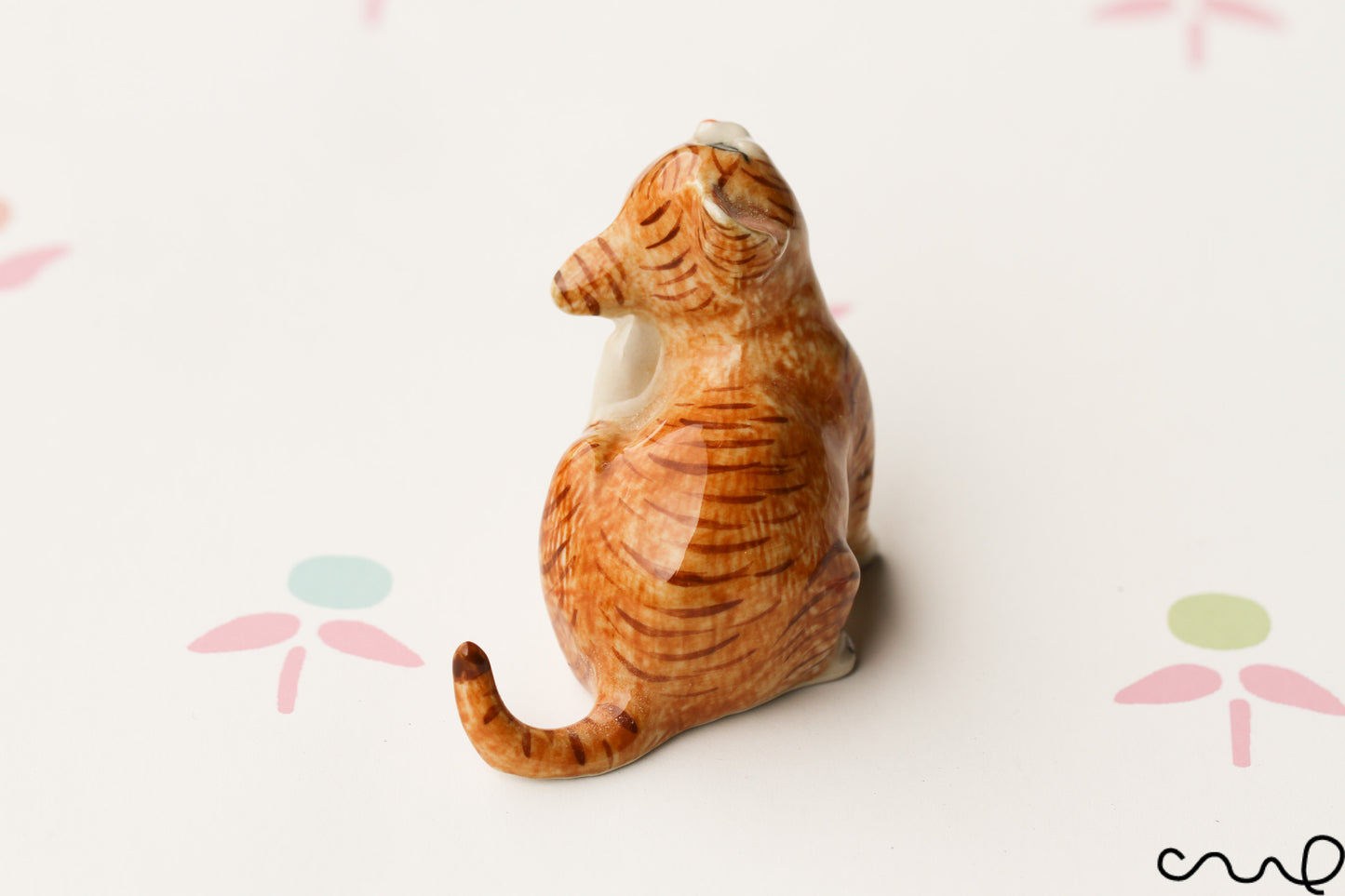 Cute Ceramic Ginger Cat Kitten Figurines Animals Miniature Collectable Ornament