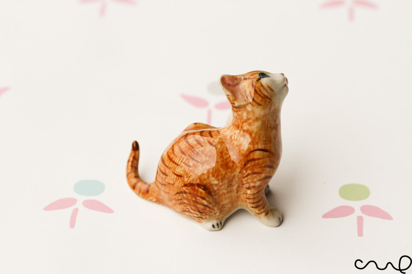 Cute Ceramic Ginger Cat Kitten Figurines Animals Miniature Collectable Ornament