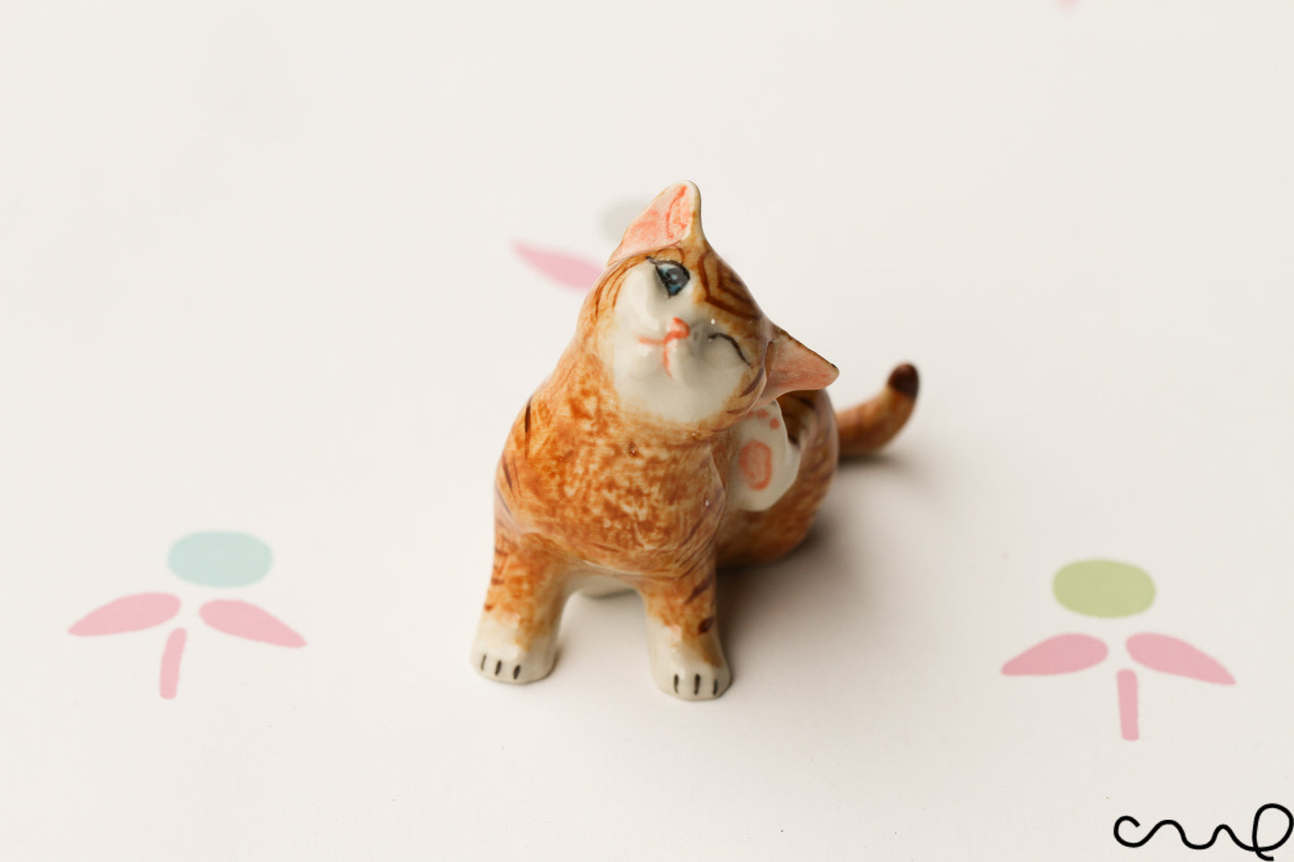 Cute Ceramic Ginger Cat Kitten Figurines Animals Miniature Collectable Ornament