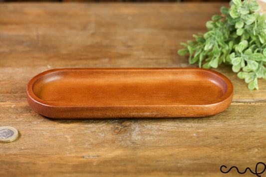 Handmade Small Wooden Oval Key Tray Office Organise Coin Brown Solid Timber