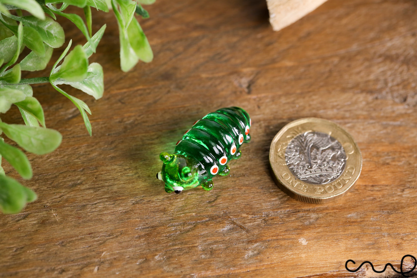 Handmade Green Little Glass Caterpillar Gloss Garden Decor Ornament Gift Collectable Terrariums