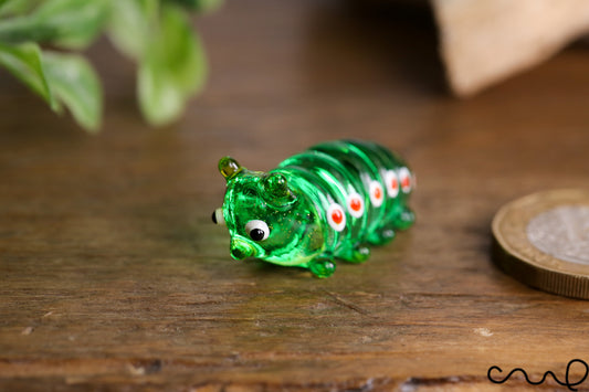 Handmade Green Little Glass Caterpillar Gloss Garden Decor Ornament Gift Collectable Terrariums