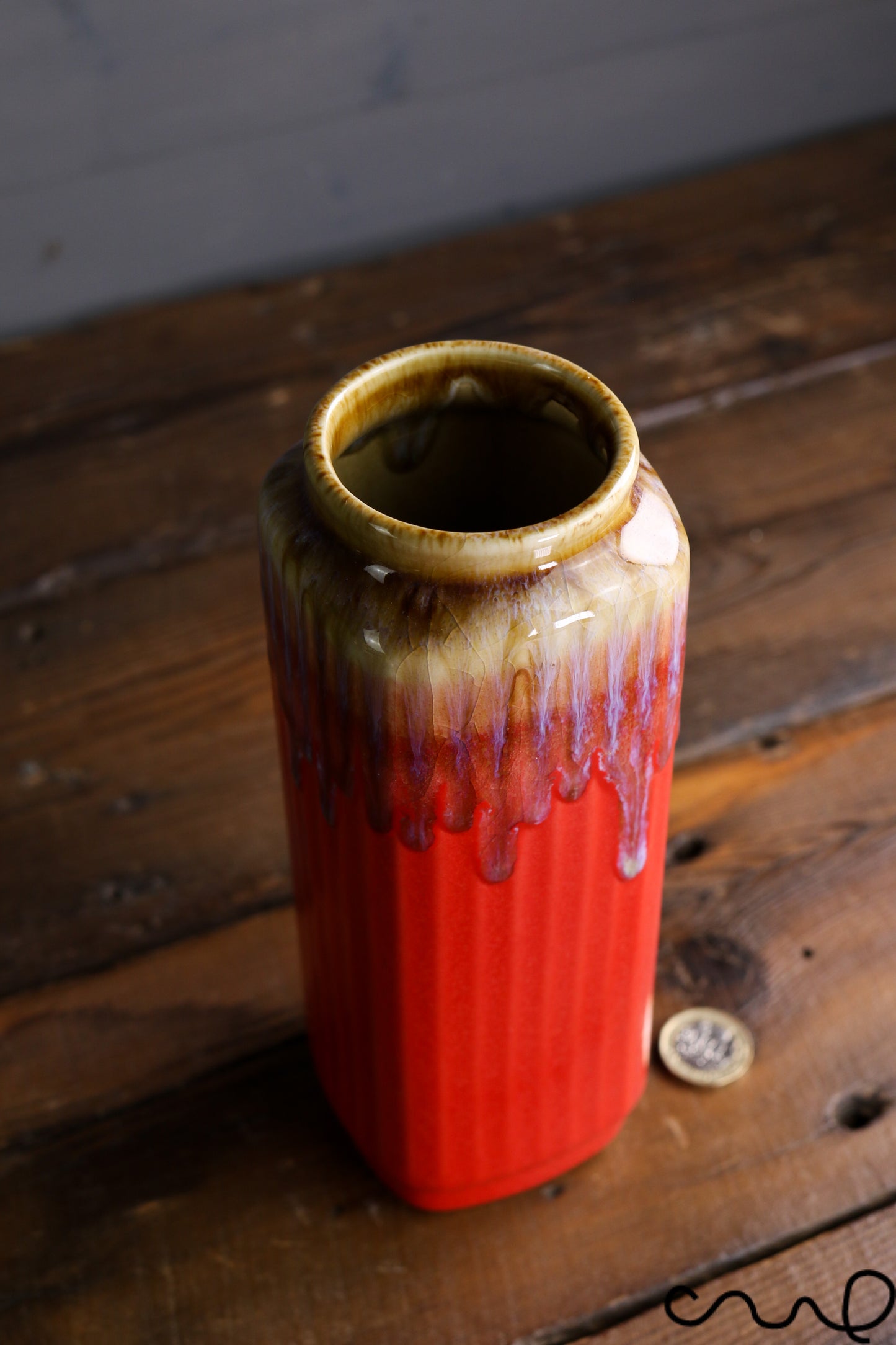 Handmade Red Ceramic Vase: Long Drip Glaze Pottery, Modern Home Decor