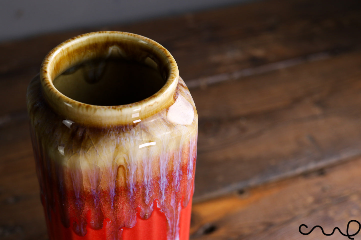 Handmade Red Ceramic Vase: Long Drip Glaze Pottery, Modern Home Decor