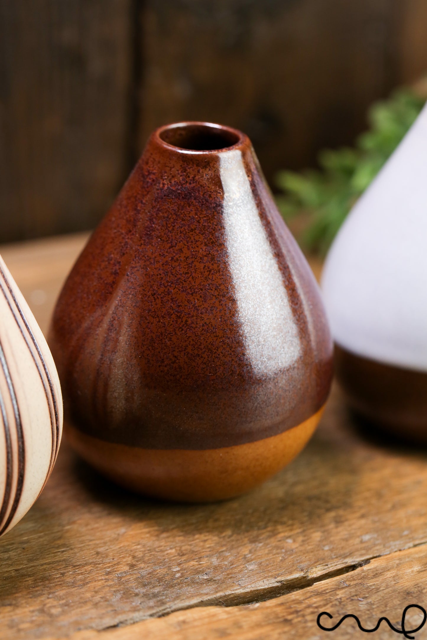 Set of 3 Handmade Ceramic Bud Vase Set: Brown & White Pottery Vessels