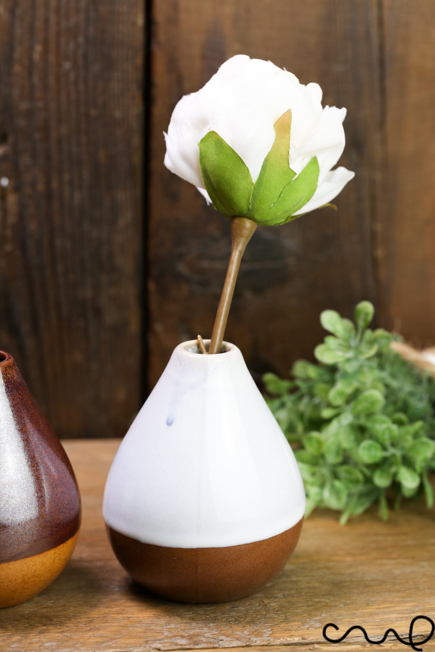 Set of 3 Handmade Ceramic Bud Vase Set: Brown & White Pottery Vessels