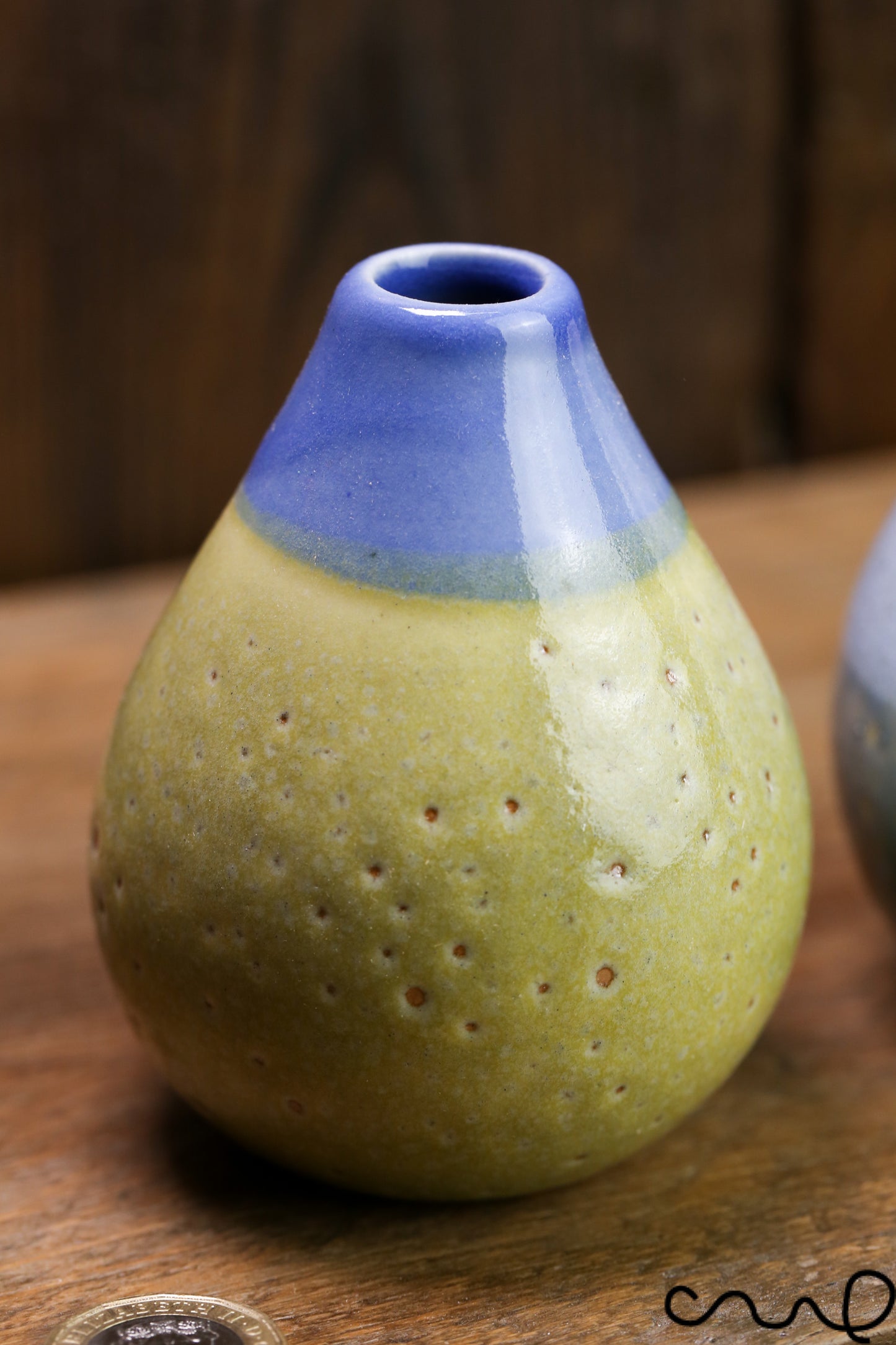Set of 2 Handmade Ceramic Bud Vases Blue and Green Glazed Stoneware Pottery Home Decor