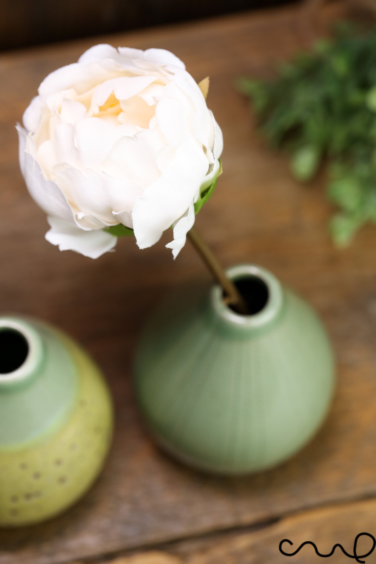 Handmade Green Ceramic Bud Vases - Set of 2 - Spotty & Patterned