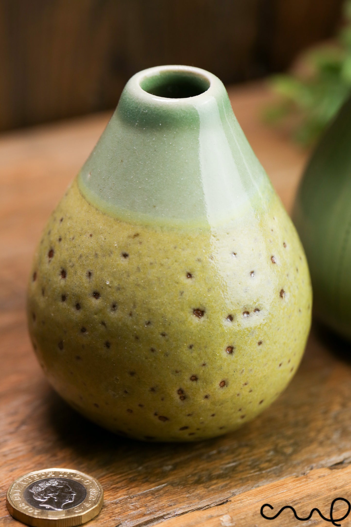 Handmade Green Ceramic Bud Vases - Set of 2 - Spotty & Patterned