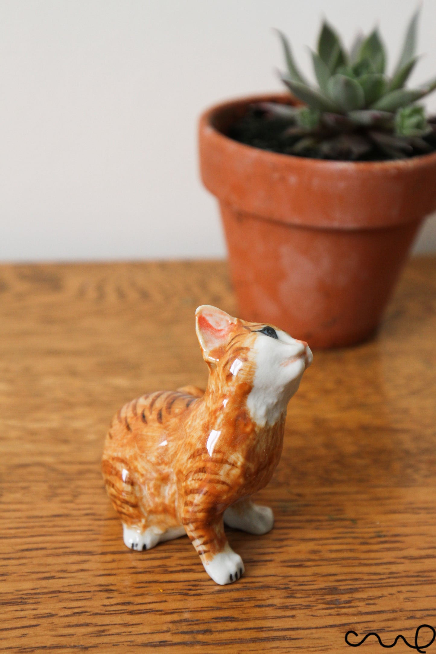 Cute Ceramic Ginger Cat Kitten Figurines Animals Miniature Collectable Ornament