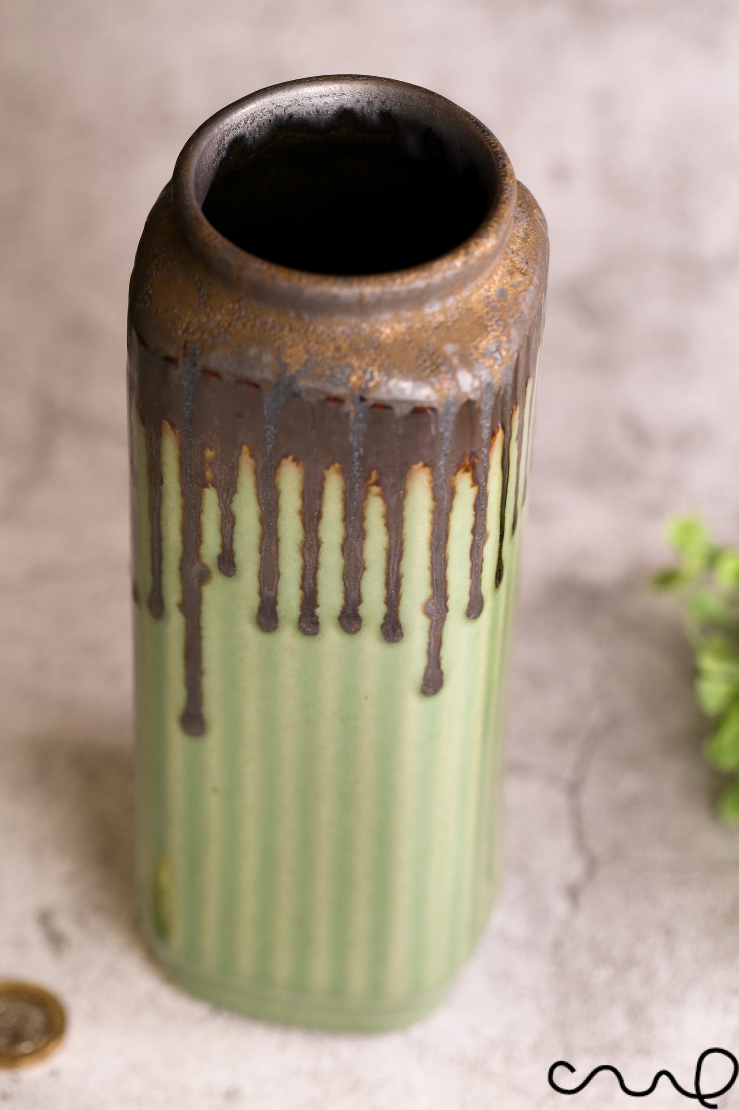 Green Ceramic Vase: Hand-Painted Square Oblong Home Decor