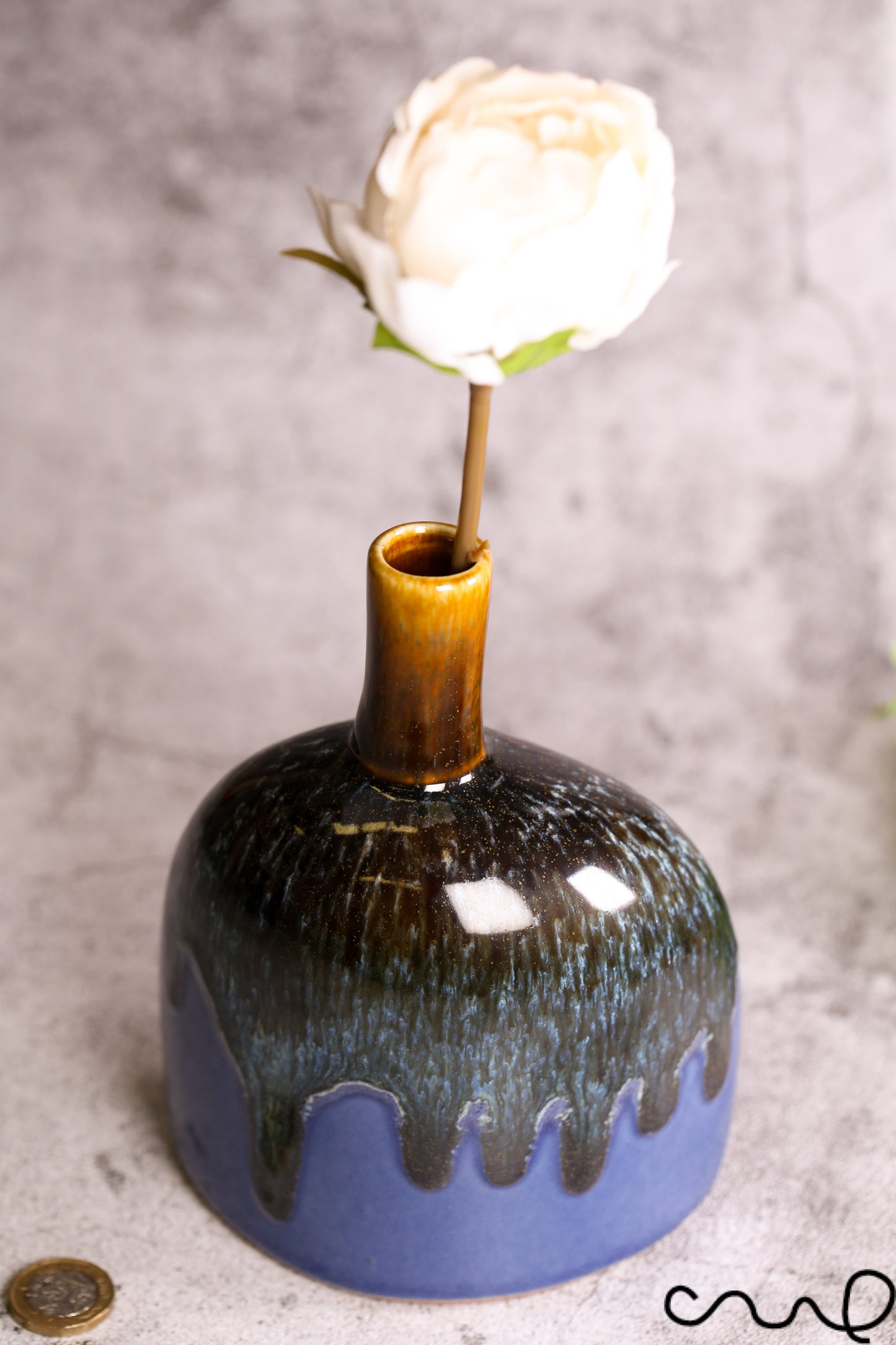 Handmade Blue Ceramic Vase: Unique Single Stem Bud Vase