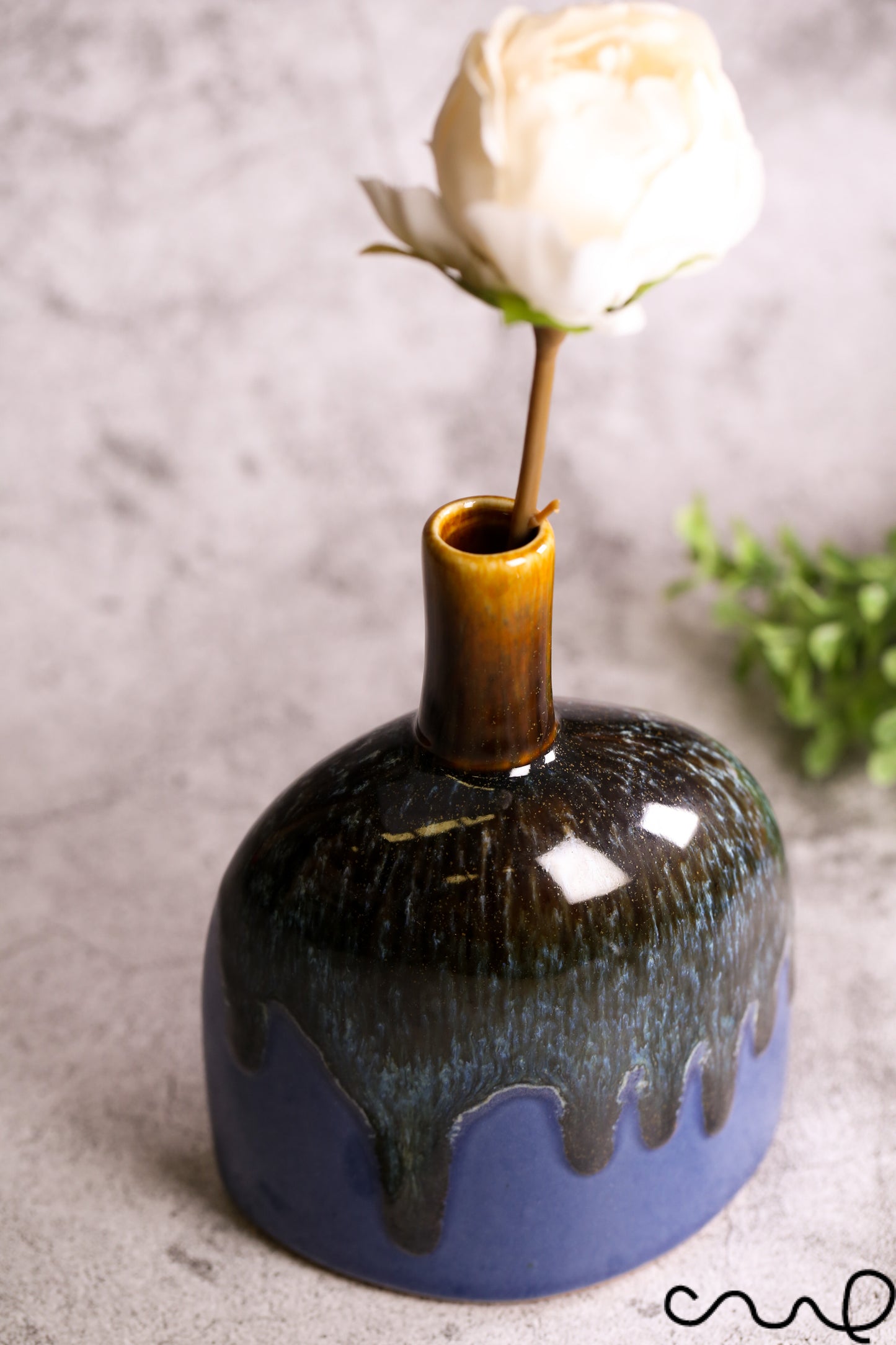 Handmade Blue Ceramic Vase: Unique Single Stem Bud Vase
