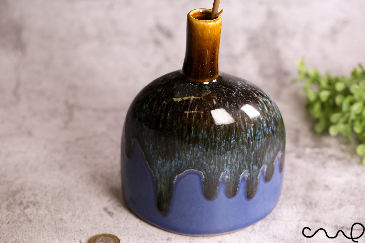 Handmade Blue Ceramic Vase: Unique Single Stem Bud Vase