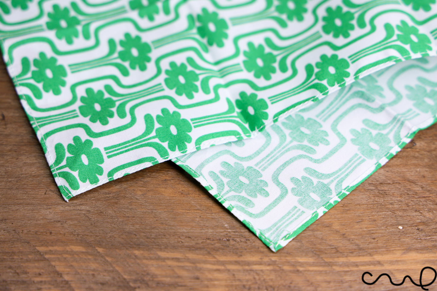 Handmade Pocket Square Cotton Handkerchief Green Retro Geometry Wedding Party