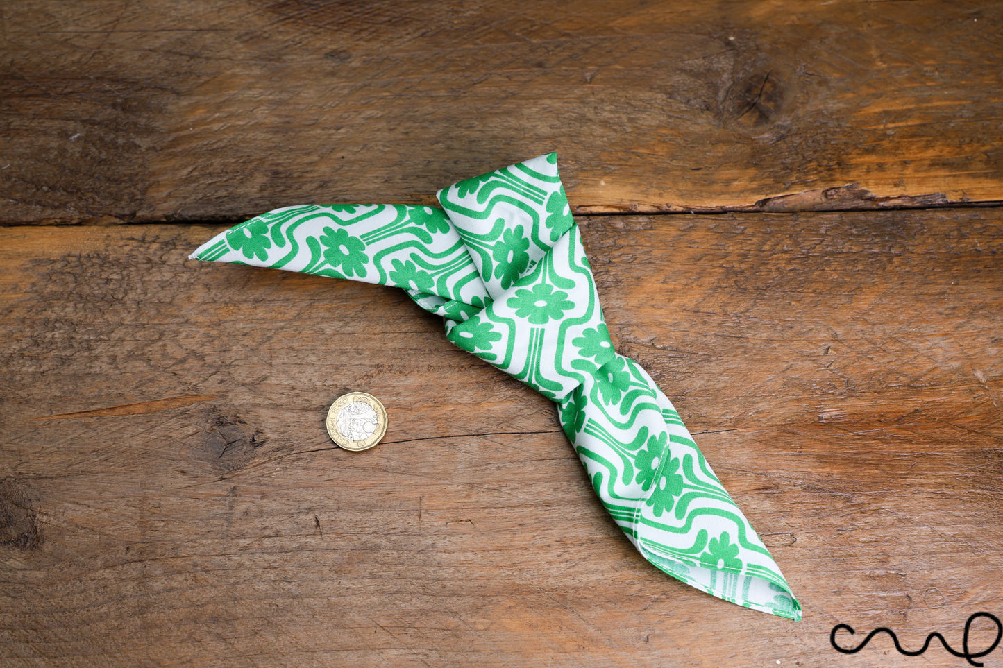 Handmade Pocket Square Cotton Handkerchief Green Retro Geometry Wedding Party