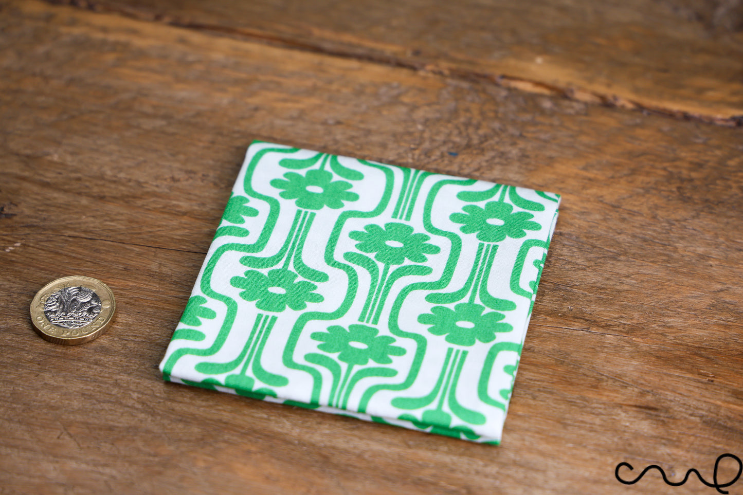 Handmade Pocket Square Cotton Handkerchief Green Retro Geometry Wedding Party