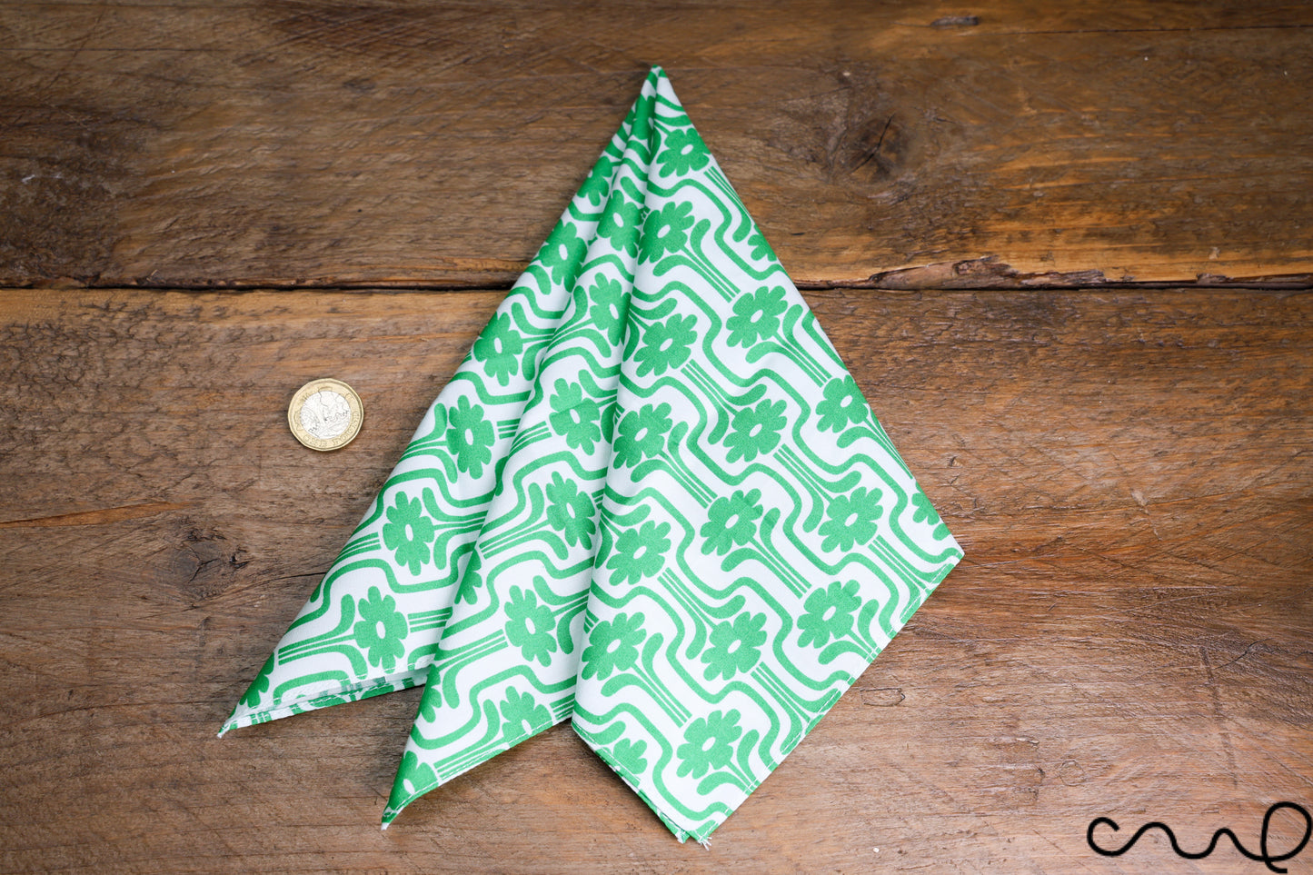 Handmade Pocket Square Cotton Handkerchief Green Retro Geometry Wedding Party