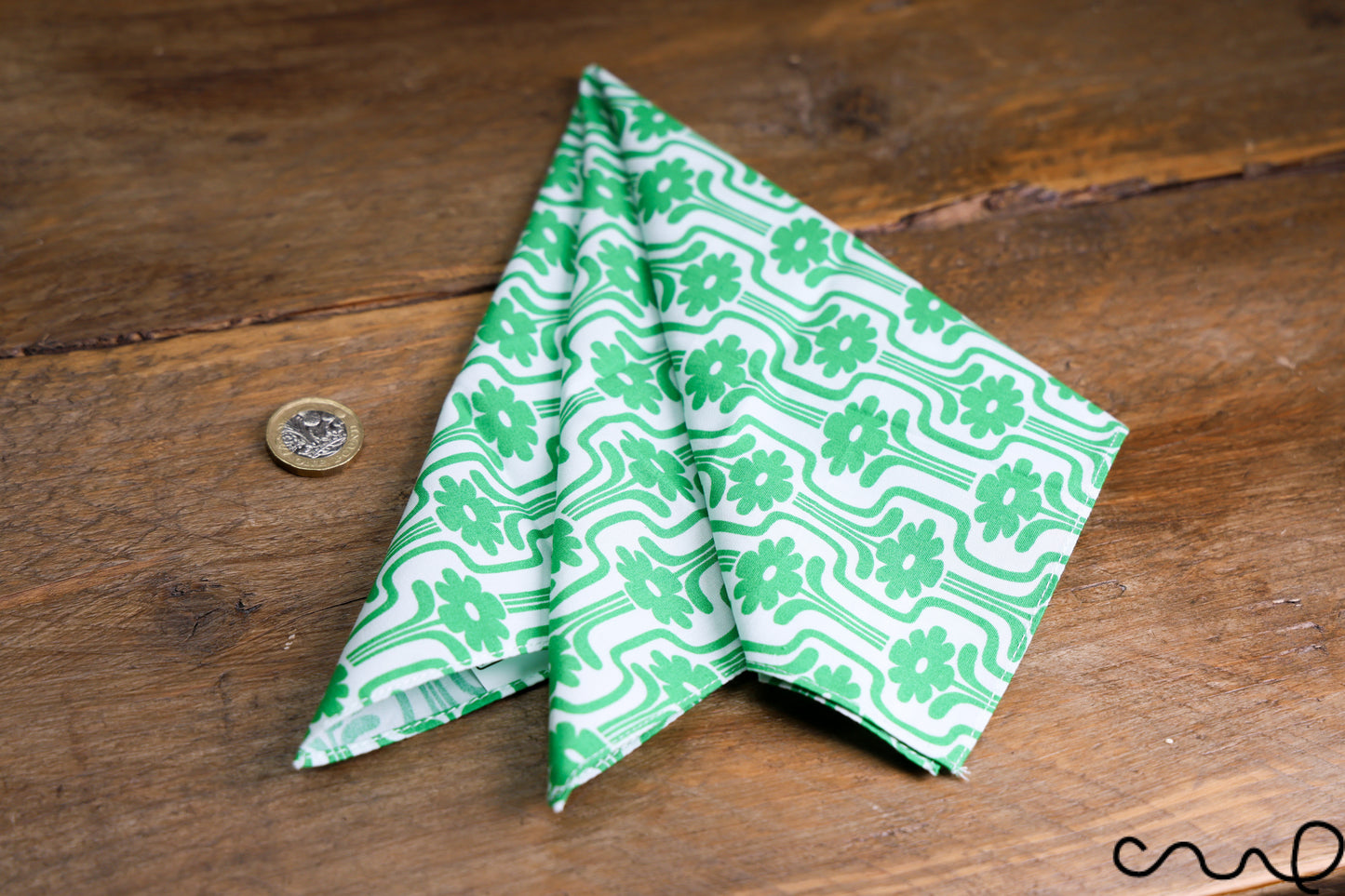 Handmade Pocket Square Cotton Handkerchief Green Retro Geometry Wedding Party