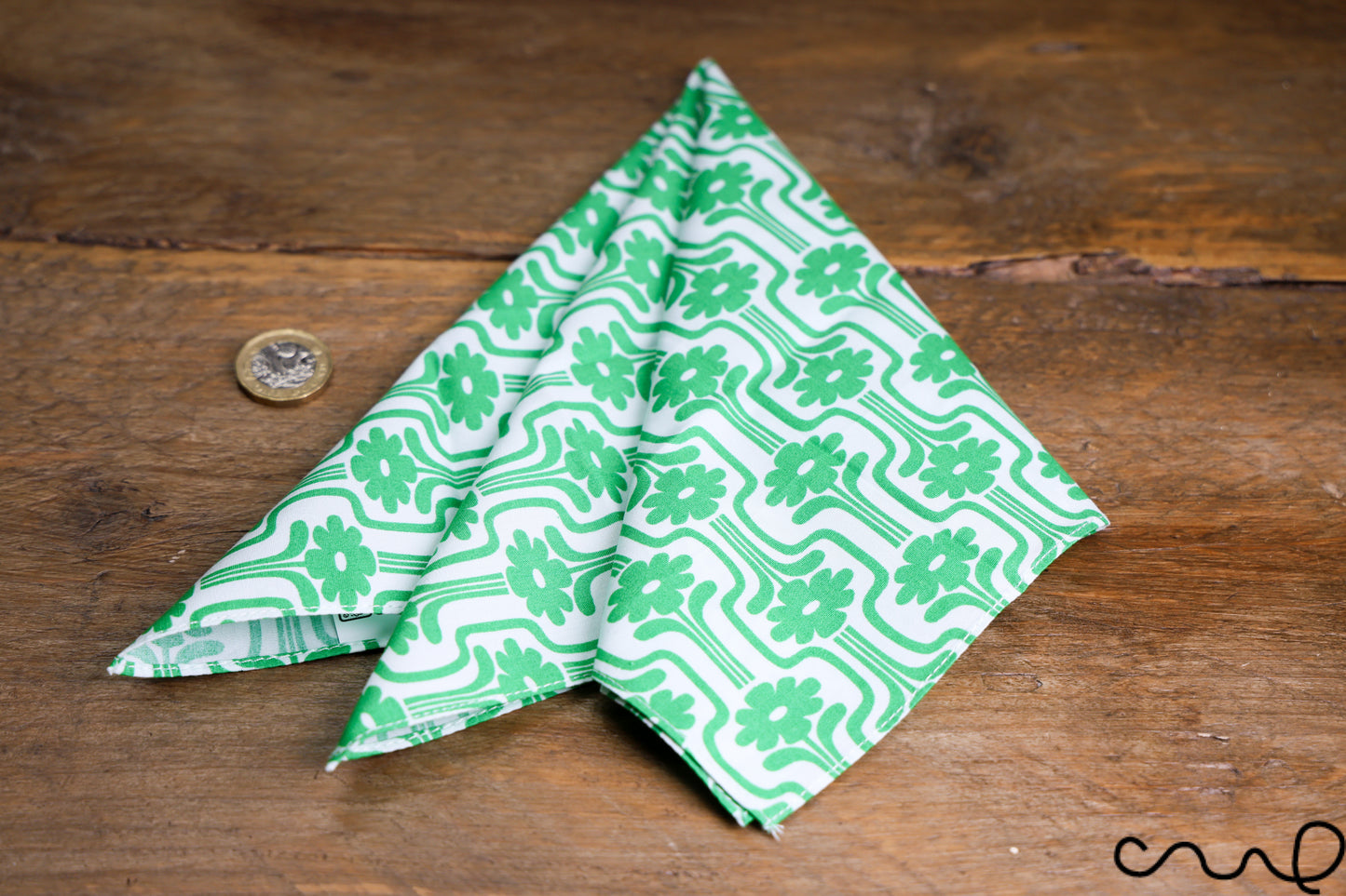 Handmade Pocket Square Cotton Handkerchief Green Retro Geometry Wedding Party