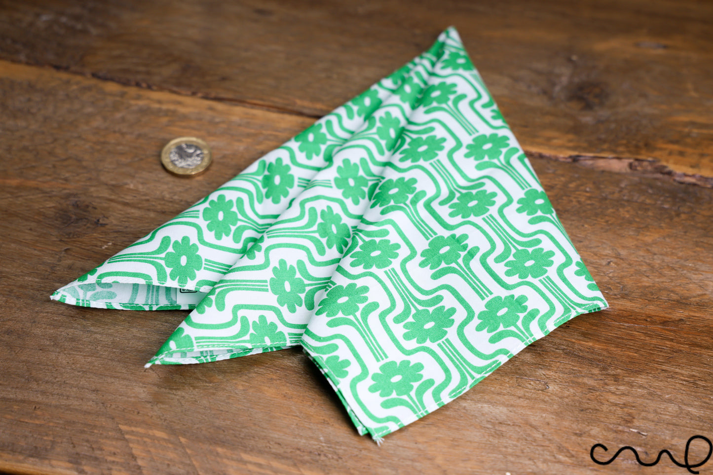 Handmade Pocket Square Cotton Handkerchief Green Retro Geometry Wedding Party