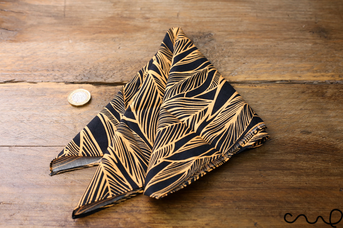 Handmade 100% Cotton Unisex Pocket Square Handkerchief AK Black Orange Feather