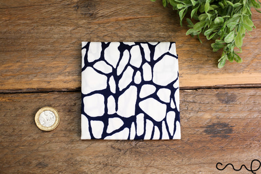 Handmade Unisex Pocket Square Cotton Handkerchief Navy White Geometric Line Pattern Wedding Gift AW