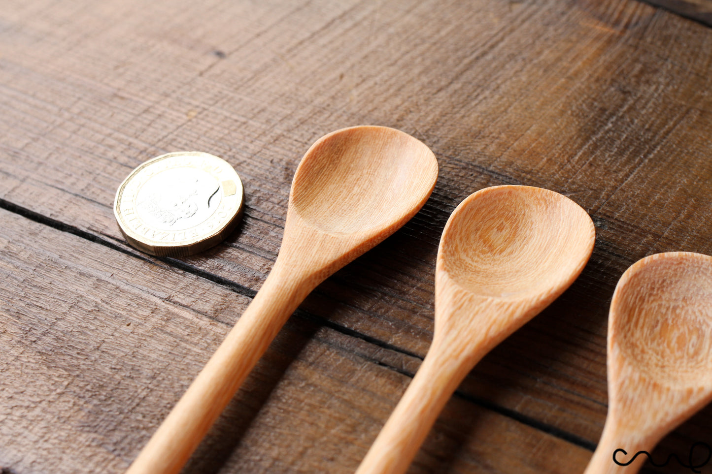 Set of 4 Handcrafted Wooden Spoons Round Headed Long Teaspoons 22cm Coffee Serving Unique