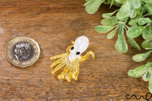 Handmade Lemon Yellow Little Glass Octopus Gloss Garden Decor Ornament Gift Collection Terrariums