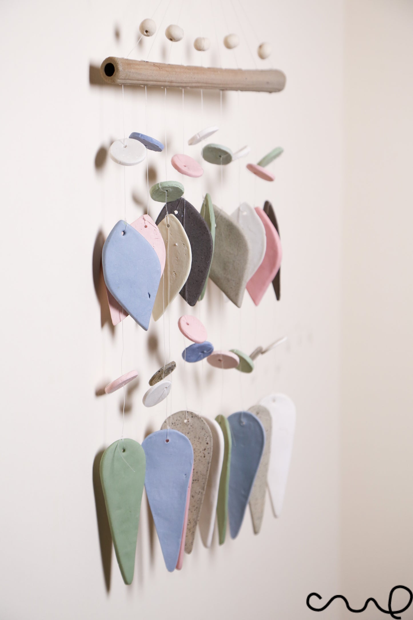 Handmade Ceramic Windchime Neutral Tone Wall Hanging Modern Minimalist Home Decor