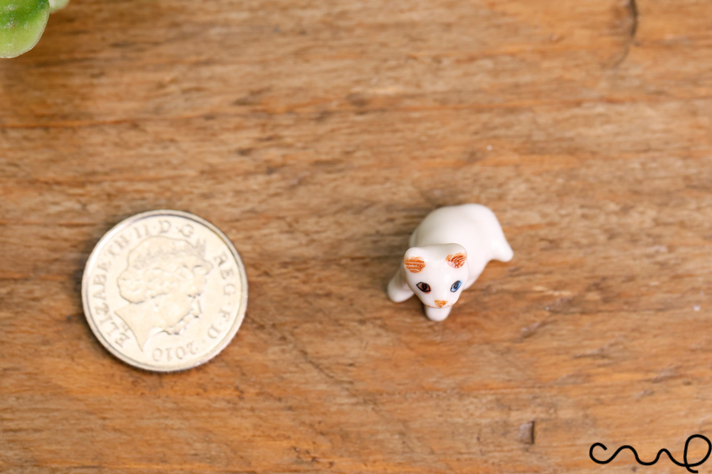 Handmade Ceramic Cat Figurine: Tiny Odd-Eyed White Ornament