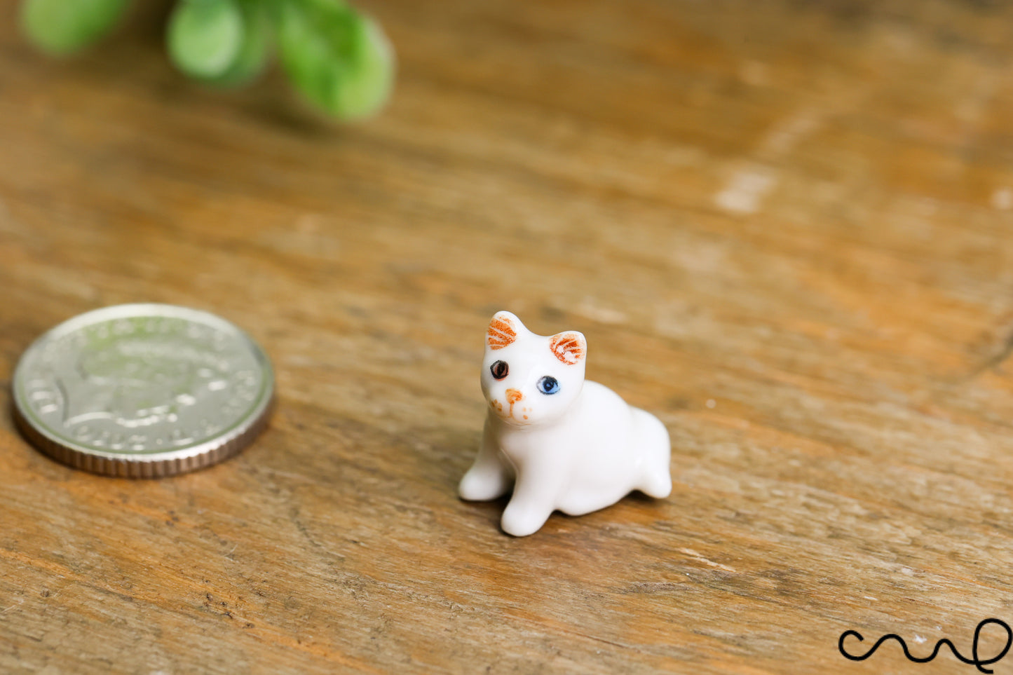 Handmade Ceramic Cat Figurine: Tiny Odd-Eyed White Ornament