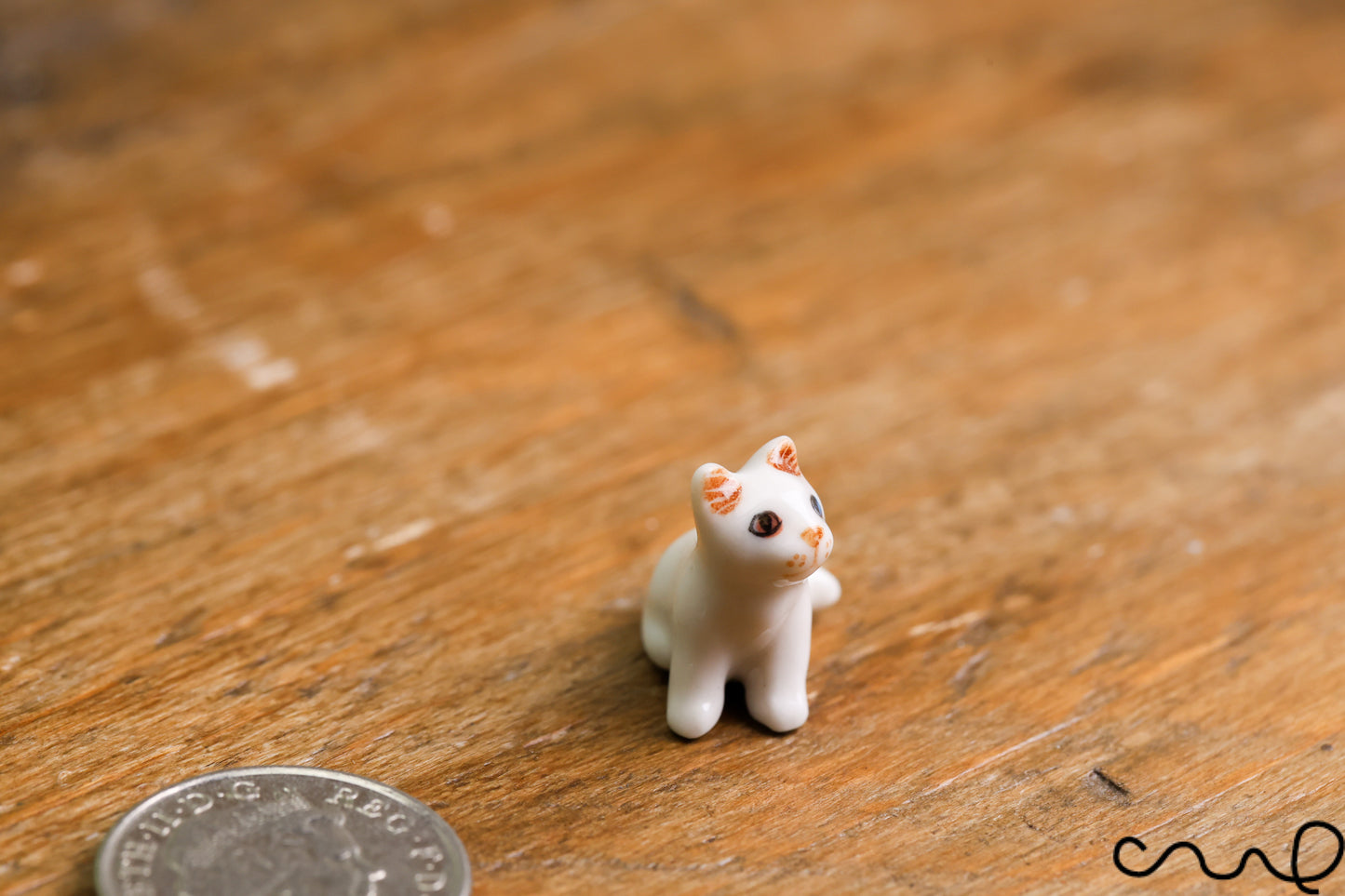 Handmade Ceramic Cat Figurine: Tiny Odd-Eyed White Ornament