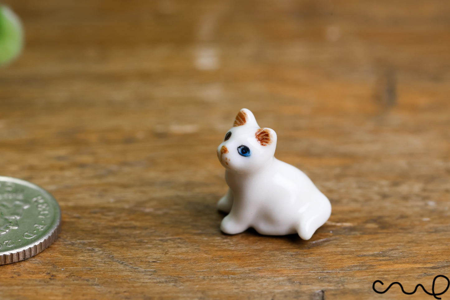 Handmade Ceramic Cat Figurine: Tiny Odd-Eyed White Ornament