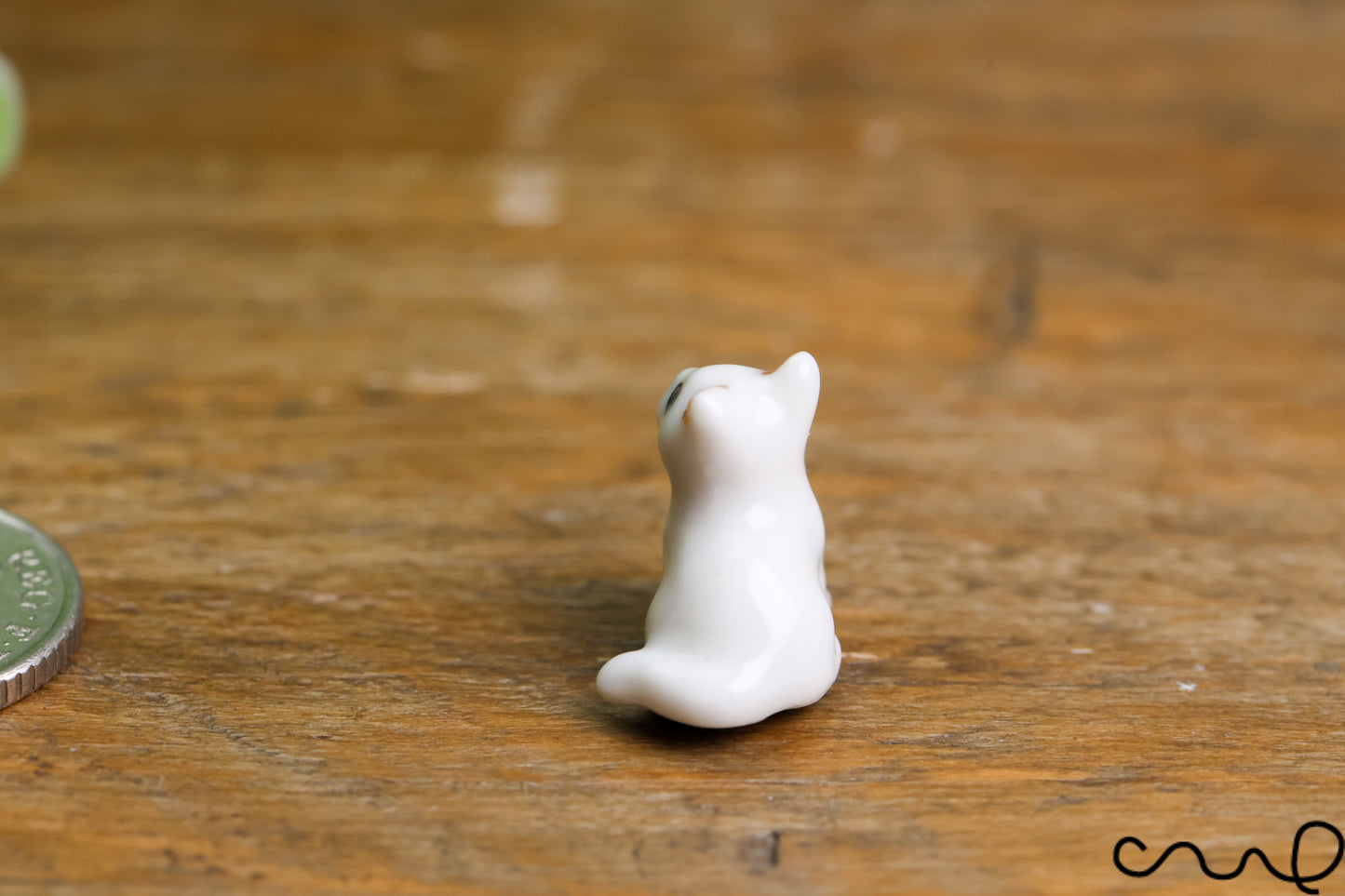 Handmade Ceramic Cat Figurine: Tiny Odd-Eyed White Ornament