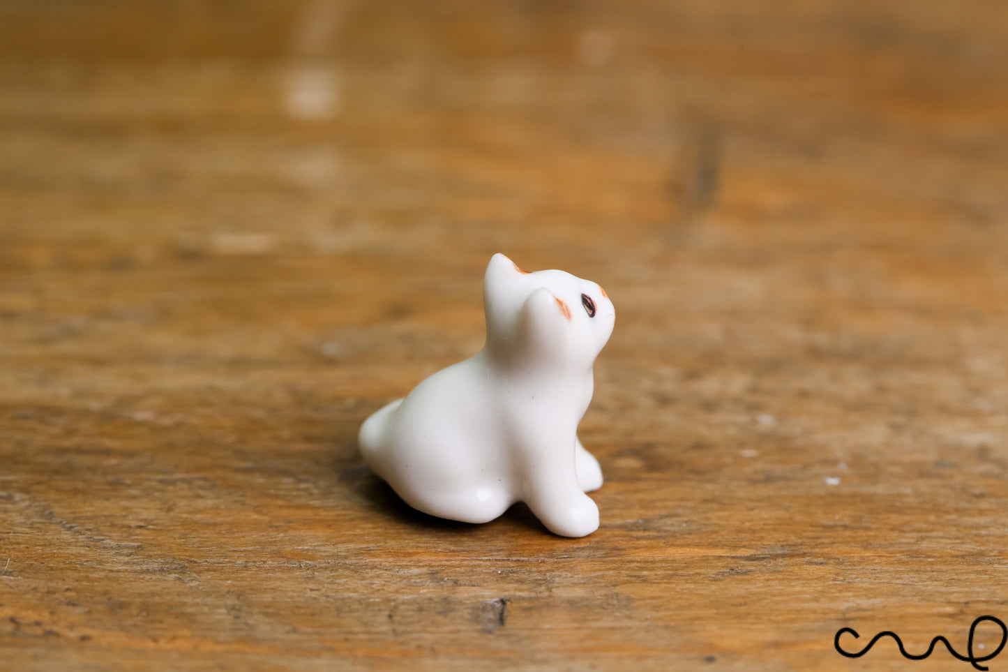 Handmade Ceramic Cat Figurine: Tiny Odd-Eyed White Ornament